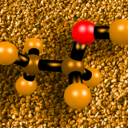 How ethanol is made blog Composite photo of 3D ethanol molecule with corn kernels in background
