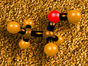 Composite photo of 3D ethanol molecule with corn kernels in background