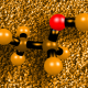 Composite photo of 3D ethanol molecule with corn kernels in background
