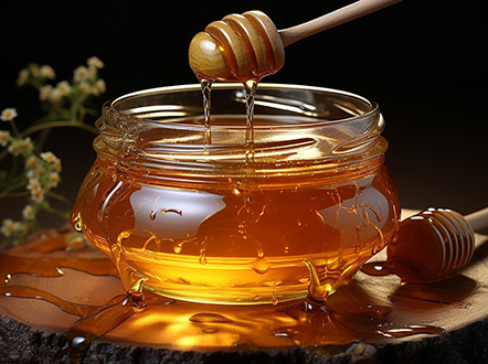 Blog feature image showing honey dripping into a glass bowl