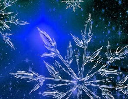 Photo of ice crystals on a blue background